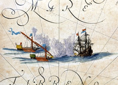 İki kadırga ve bir karak arasındaki savaş. Atlas, Willem Janszoon Blaeu (1571 - 1638) by Willem Blaeu