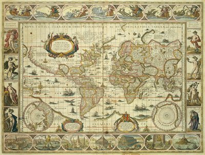 Yeni Dünya Haritası ve Hidrografik Harita, Willem Janszoon Blaeu (1571-1638), Amsterdam by Willem Blaeu