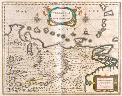 Venezuela, Trinidad, Tobago, Tortuga, Antiller , Karayipler, Willem Blaeu tarafından 