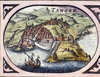 Müstahkem şehir Tangier ve sahil, Fas görünümü. W. G. Blaeu, Amsterdam tarafından Hollanda Atlası