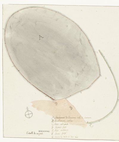 Plattegrond met afmetingen van oude stad Manduria Eski Manduria'nın dış ve iç duvar muhafazasının ölçülen planı, Bay Dierquens İtalya, Sicilya ve Malta'da Seyahatler - 1778 (dizi başlığı) by Willem Carel Dierkens