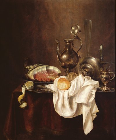 Jambon ve Gümüş Tabak Natürmort by Willem Claesz. Heda
