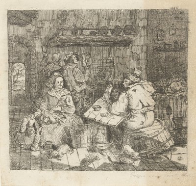 Kağıt oynayan ve mutfakta içki içen erkekler by Willem Cornelis van Dijk