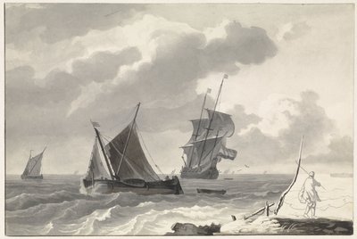 Kıyı açıklarında dalgalı sularda yelkenli gemiler by Willem Gruyter jr.