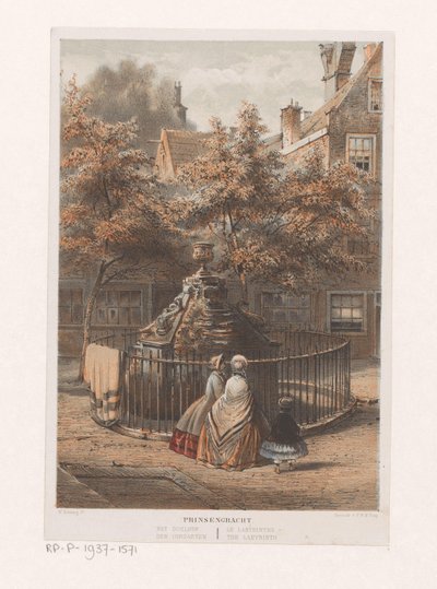 Amsterdam'daki labirentteki çeşme Prinsengracht het labirent / der Irrgarten / le labyrinthe / labirent (nesne üzerindeki başlık) by Willem Hekking jr.