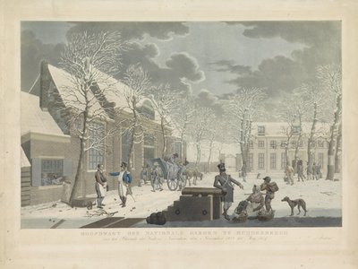 Muiderberg'deki Ulusal Muhafızların Ana Muhafızları, 1813-1814 Muijderberch'teki Ulusal Bahçenin Ana Wagt'ı, Blocade der Vesting Naarden'in önünde, Kasım 1813'ten Mey 1814'e kadar (nesne üzerindeki başlık) by Willem Hendrik Hoogkamer (attributed to)