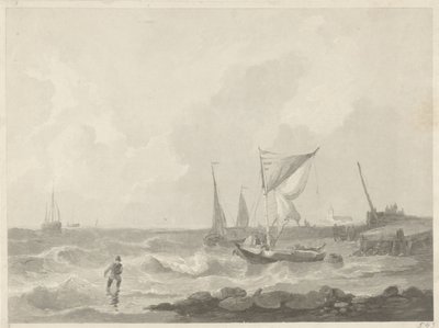 Bir liman başında balıkçı tekneleri by Willem Hendrik Hoogkamer