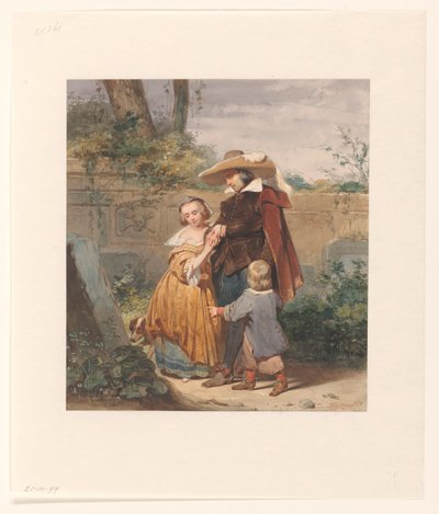 Annenin mezarında iki çocuklu bir baba by Willem Hendrik Schmidt