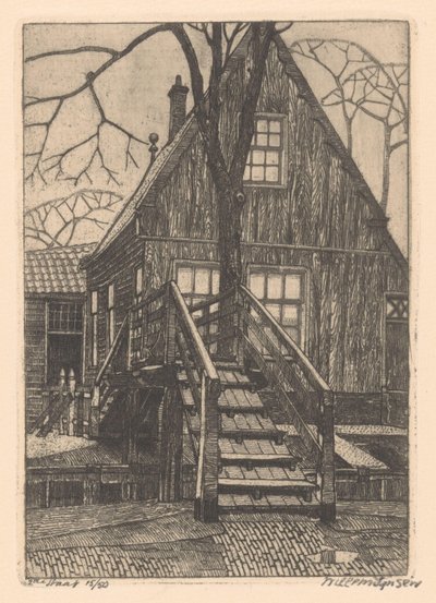 Westzaan'da köprülü ev by Willem Jansen (graveur) (signed by artist)
