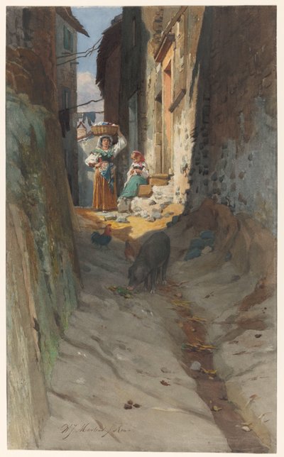 Rocca di Papa'da Küçük Bir Sokak Görünümü by Willem Johann Martens