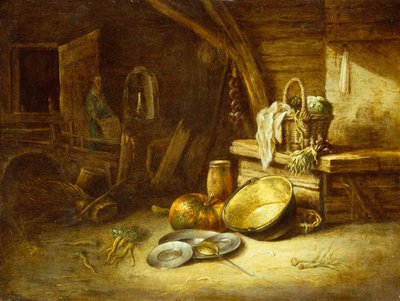 Hasır Sepette Sebzeler, Kalaylı Tabaklar ve Balkabağı (bakır üzerine yağ) by Willem Kalf