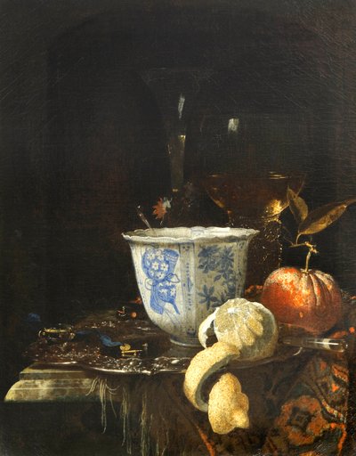 "Çin porselen kase ile natürmort" Tablo Willem Kalf (1619-1693) Tuval üzerine yağlı boya, 52.5x41.8 - Fondation Custodia by Willem Kalf