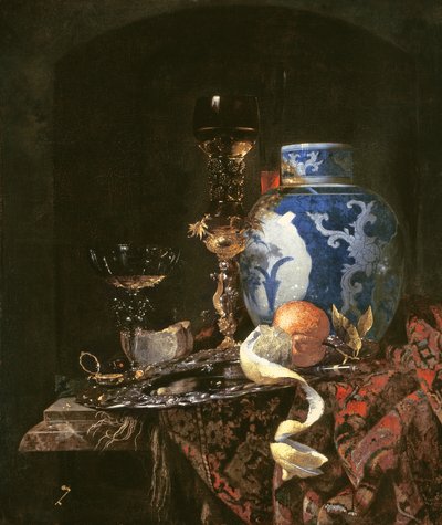 Çin Porselen Kavanozlu Natürmort (tuval üzerine yağlı boya) by Willem Kalf