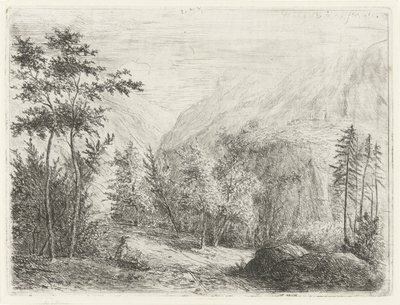 Yol boyunca dinlenme figürü olan dağ manzarası by Willem Matthias Jan van Dielen