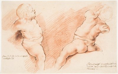 Centaur, Cupid tarafından fethedildi. Antik heykel grubu. Biri sağdan, diğeri arkadan görülen iki Cupid çalışması by Willem Panneels