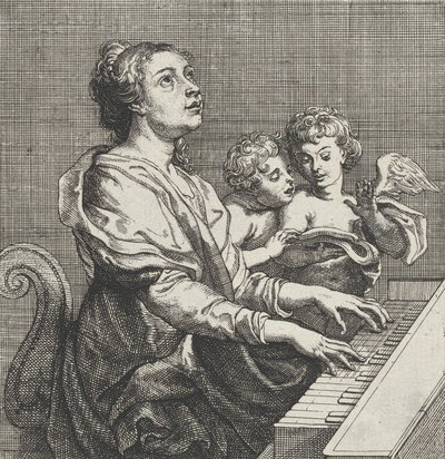 Sağda iki putti ile org çalan Aziz Cecilia, yakl. 1631. by Willem Panneels