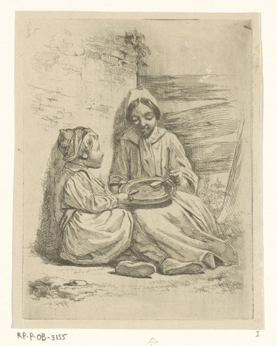 Kız ve bir erkek bir tabaktan kaşıklıyor by Willem Pieter Hoevenaar