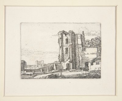Merkezin sağındaki yıkık kule, Manzara Setinden 2. Plaka by Willem Pietersz. Buytewech