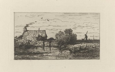 Su üzerinde bir çiftliğin görünümü by Willem Roelofs (I)
