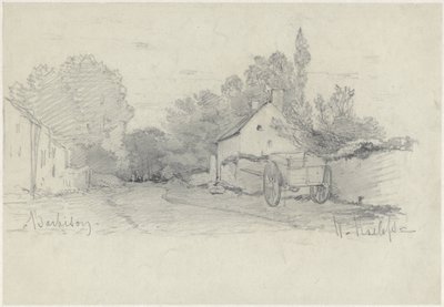 Barbizon'da arabası olan bir caddenin görünümü by Willem Roelofs (I)