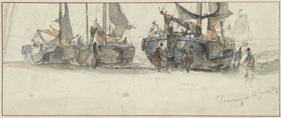 Scheveningen sahilinde balıkçı tekneleri by Willem Roelofs (I)