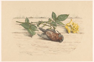 Bir gülün yanında yatan ölü ispinoz by Willem Roelofs (II) (signed by artist)