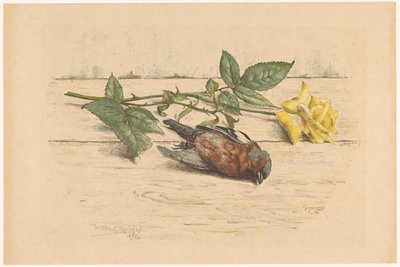 Bir gülün yanında yatan ölü ispinoz by Willem Roelofs (II) (signed by artist)