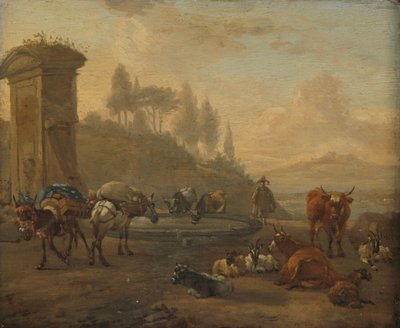 Bir çeşmenin yanında hayvancılık by Willem Romeyn