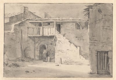 Bir içme teknesinin yanında eşekli ev by Willem Schellinks