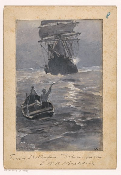 Çocuklar batan bir kayıktan bir gemiye işaret ediyor by Ludwig Willem Reymert Wenckebach