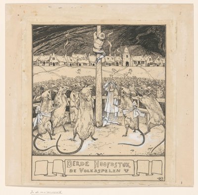 Fareler izlerken Willy bir direğe tırmanıyor by Ludwig Willem Reymert Wenckebach