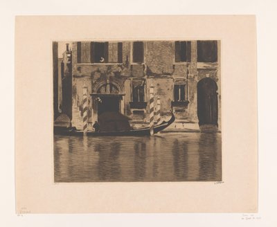 Venedik'te bir kanalda üst yapısı olan demirli gondol Büyük Kanal, Venedik'te üst yapısı olan Gondol (orijinal başlık) by Willem Witsen (signed by artist)