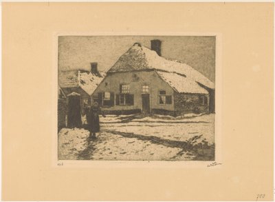Ede'de bir yolda karla kaplı evler by Willem Witsen (signed by artist)