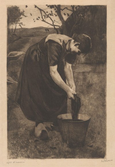 Çiftçi bir kova tekstil yıkar by Willem Witsen (signed by artist)