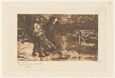 Yağmurda ve rüzgarda bir köprüde üç kadın by Willem Witsen (signed by artist)