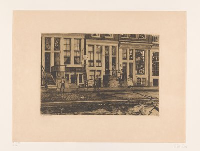 Veltkamp kardeşlerin yıkama tesisi ile Amsterdam Oude Waal'deki Oude Waal'in görünümü (orijinal başlık) by Willem Witsen (signed by artist)