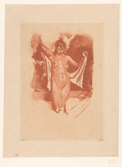 Ayakta çıplak kadın kendini kurutma by Willem Witsen (signed by artist)
