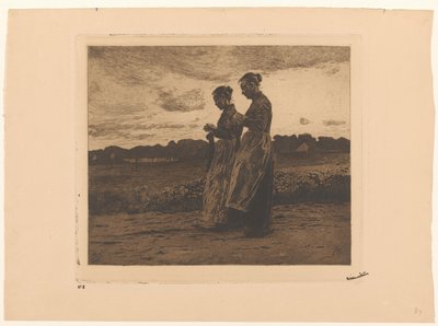 Ede'de bir manzarada iki ayakta triko by Willem Witsen (signed by artist)