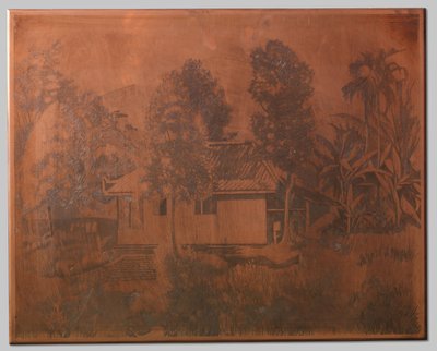 Buitenzorg, arka planda bir yanardağ olan ev by Willem Arnoldus Witsen