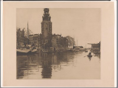 Montelbaanstoren ve kürek teknesi ile Amsterdam Oude Schans'taki Montelbaanstoren'in görünümü (orijinal başlık) by Willem Arnoldus Witsen