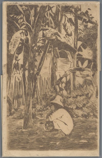 Bir bahçede çömelmiş çocuk, Buitenzorg by Willem Arnoldus Witsen