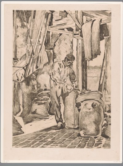 Wijk bij Duurstede un değirmenindeki değirmenci bir çantayı düğmeler. by Willem Arnoldus Witsen