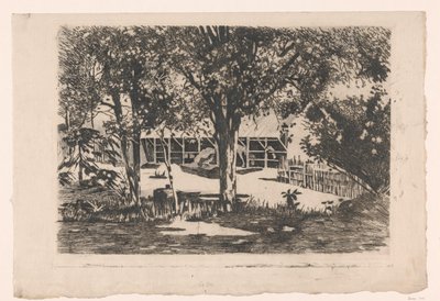 Java'da ağaçların arkasındaki at ahırları by Willem Arnoldus Witsen