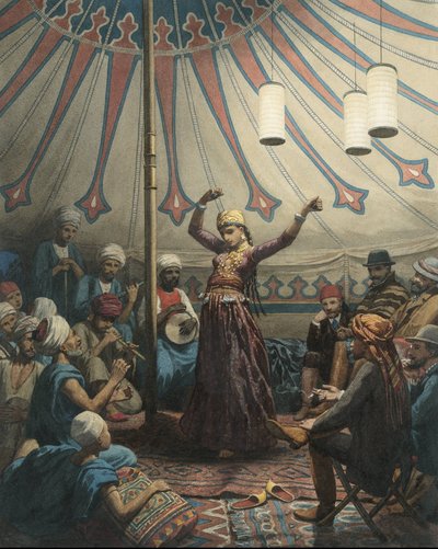 Mısırlı dansçı müzisyenler ve seyircilerle bir çadırda by Willem de Famars Testas