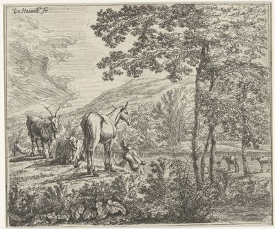 Bir katır ve keçi ile manzara by Willem de Heusch