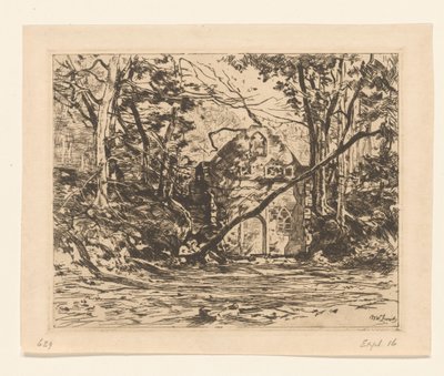 Bir ormanda harabe Kökünden sökülmüş ağaçla harabe (Lage Vuursche) (orijinal başlık) by Willem de Zwart