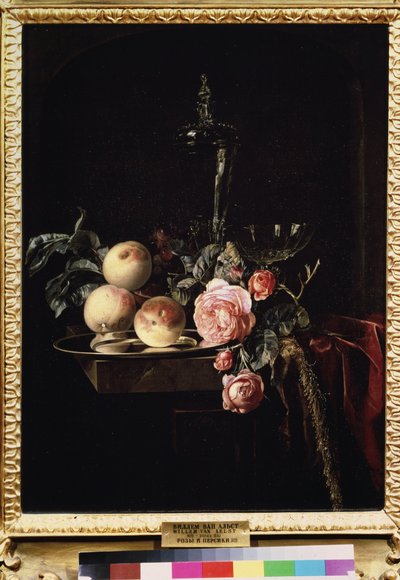""Natürmort güller ve şeftaliler"" (Güller ve şeftaliler) Willem van Aelst (1625-yaklaşık 1683) tarafından tablo 1659 Puşkin Müzesi, Moskova by Willem van Aelst