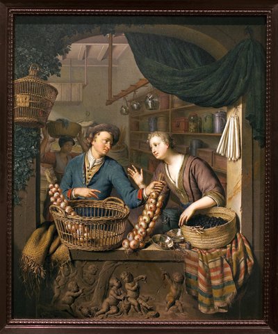 Soğan satıcısı. Willem van Mieris (1662-1747), ahşap üzerine yağlı boya tablo by Willem Van Mieris