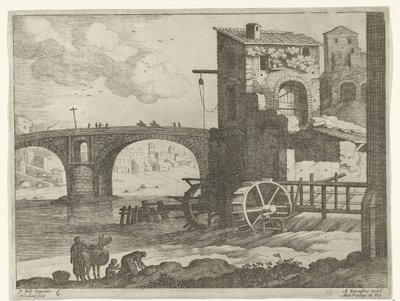 Köprü ve su değirmeni İtalyan manzaraları (dizi başlığı) by Willem van Nieulandt (II)
