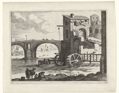 Köprü ve su değirmeni İtalyan manzaraları (dizi başlığı) by Willem van Nieulandt (II)